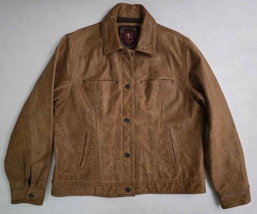 Vintage THE TERRITORY AHEAD 90s Brown Leather Trucker Moto Jacket Women's L - Picture 8 of 8