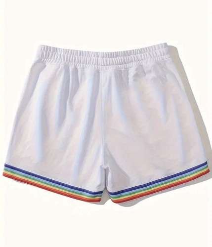 Men's White Rainbow Colour Stripe Pattern Sports Shorts - Large - Gay Interest - Bild 2 von 5