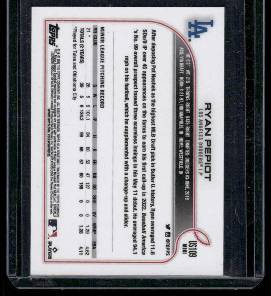 2022 Topps Mini #US109 Ryan Pepiot Rookie Card - Image 2 of 2