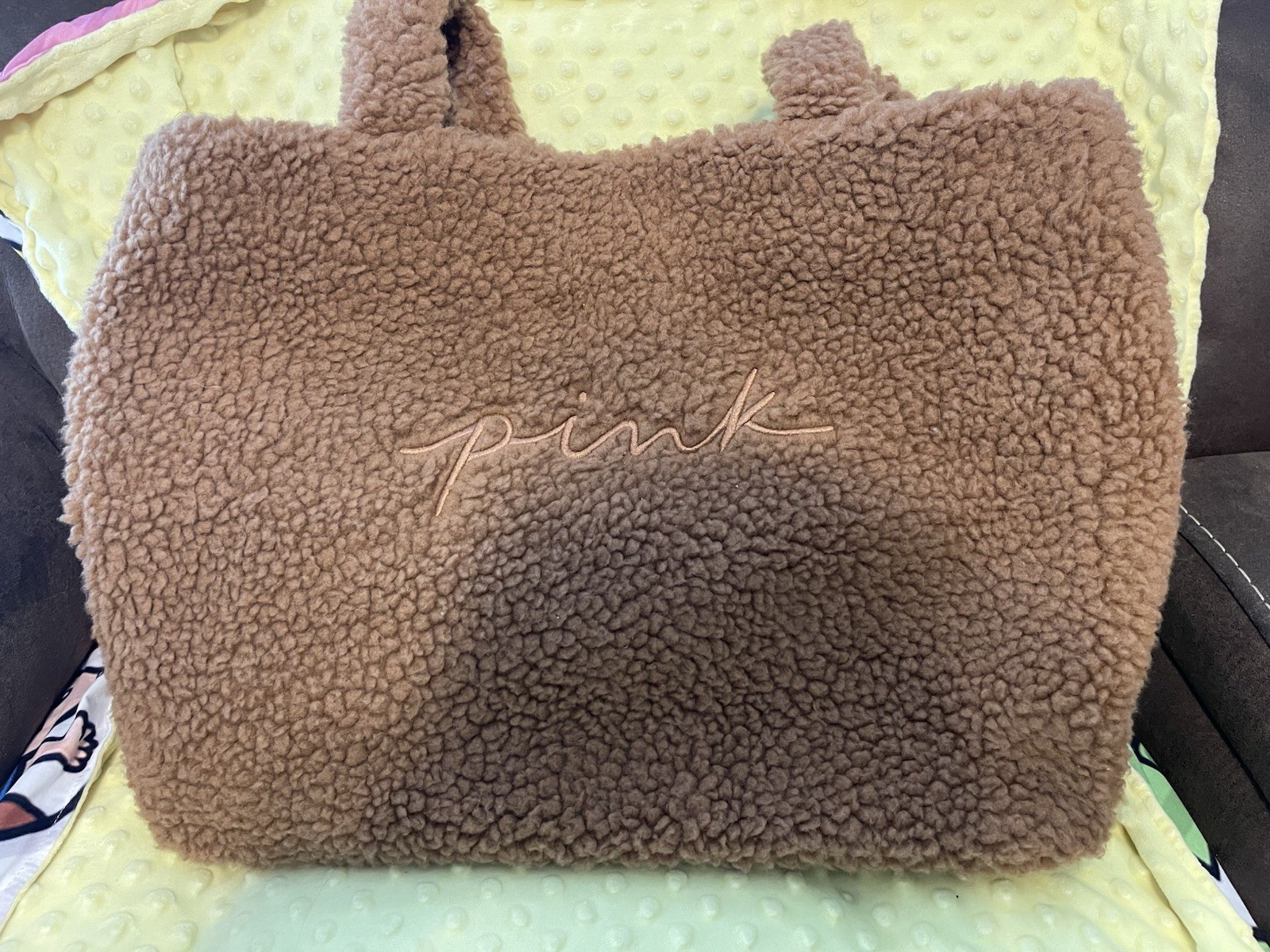 Brown Victorias Secret Pink Fuzzy Tote