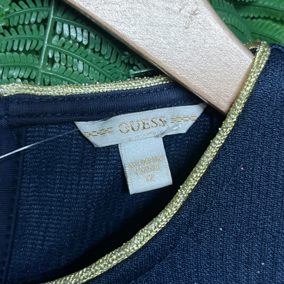 Guess Kids Girls Dress Size 12 Navy Glitter Sparkle Short Sleeve Knit 3268 - Image 4 of 4