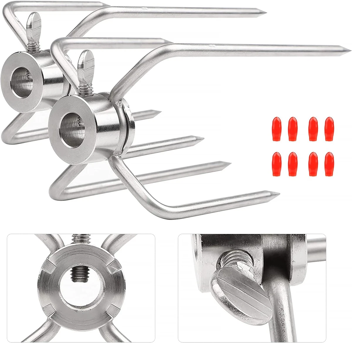 Spiedino verticale per carne in acciaio inox per barbecue con 3 punte