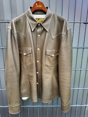 Y'2 leather / Lederhemd steer oil western shirt olive grün