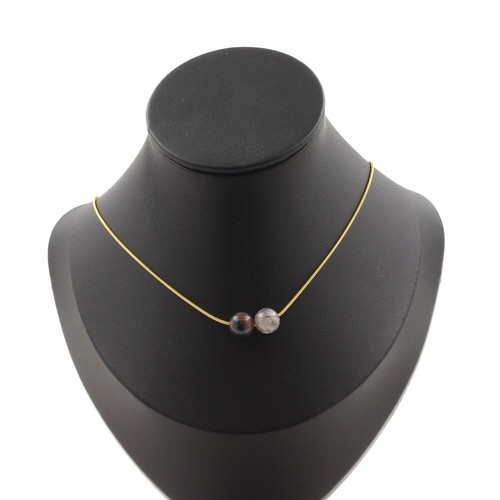 Collar 2 Perlas Ágata India 8 Mm. Cadena De Acero Dorado Inoxidable Collar F