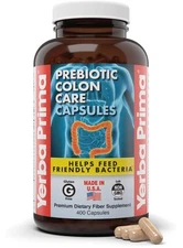 Yerba Prima Prebiotic Colon Care Capsules 400 Caps - Five Forms of Fiber Ex12/27