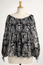 Princess Vera Wang Women's L Navy OffWhite Floral Sheer 3/4Sleeve Tunic Blouse