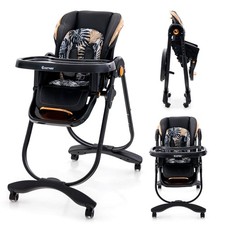 Baby High Chair w/ Wheel Folding Baby Dining Chair Adjustable Height  Recline