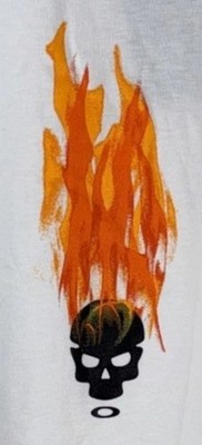 Oakley Red Flames Skull T-Shirt 2000 Y2K White Size Medium M New