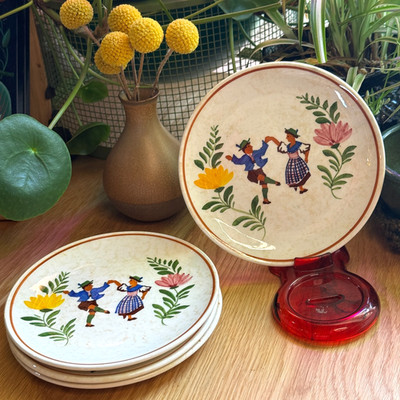 Alpine Peasant Ware Service for 4 6'' Bread Plate Set Vintage Germany Circa 1930s