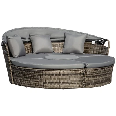 Outsunny Rattan Garden Daybed Sun Lounger Sofa Set w/ Canopy, Dark Grey/Grey - Image 1 of 4