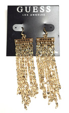 NEW GUESS GOLD TONE MULTI STRAND CHAIN HOOK TASSEL FRINGE EARRINGS
