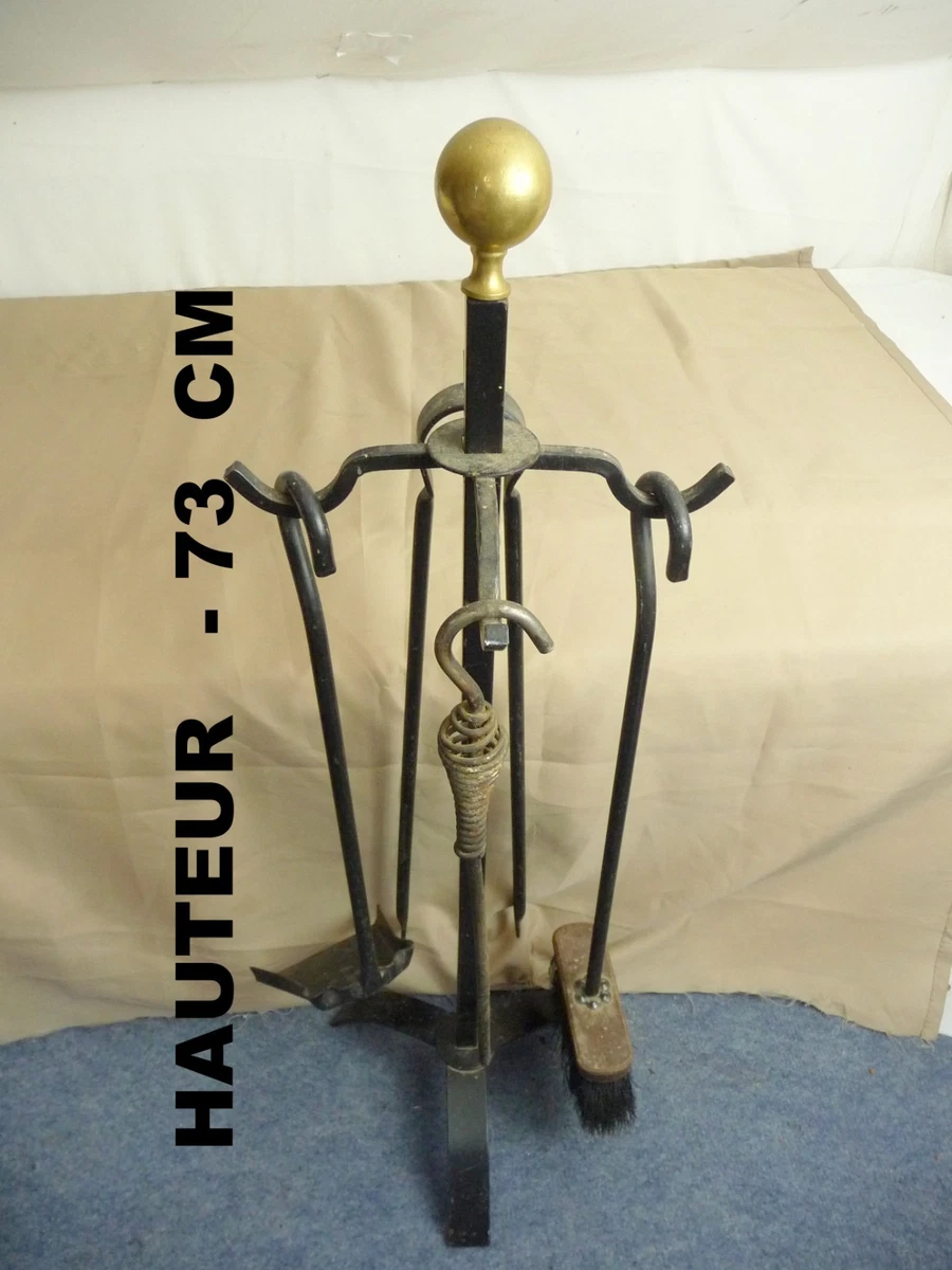 Ensemble Cheminée En Fer Forgé – 4 Accessoires – Chenets – Noir – 70x90cm