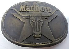 VINTAGE 1987 Philip Morris Marlboro Belt Buckle Solid Brass Long Horn Steer