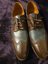 Samuel Windsor Brown/Blue/Gray  Leather Shoes Mens 14 Wingtip Handcrafted 