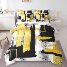 Modern Abstract Geometric Comforter Set King Black White Gold Grey Abstract
