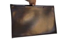 Vintage Genuine Leather Spring-Frame Document Portfolio Briefcase Sleeve Brown