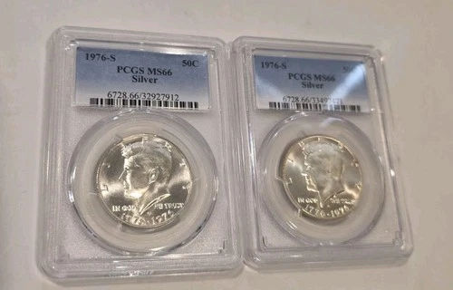 1976 S 50C Silver Kennedy Half Dollar PCGS MS66 Lot Of Two