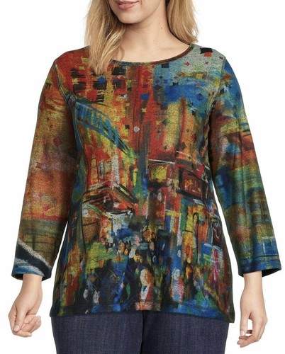Top tunica Ali Miles taglia 1x City Scape maglia spazzolata morbido colorato arte da indossare - Foto 2 di 7