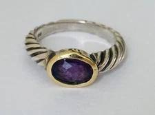 David Yurman Sterling Silver 18K Yellow Gold Amethyst Noblesse Ring Size 5.5