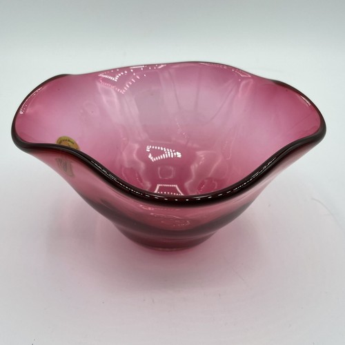Angelo Rossi Cranberry Glas Vase Schale Niagarafälle Canada Vintage mundgeblasen - Bild 5 von 11