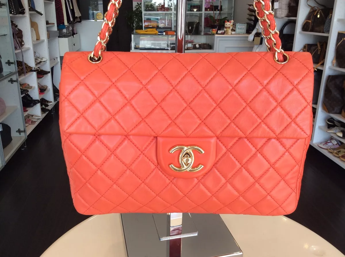 Chanel Coral Coco Flap 2.55 Lambskin Maxi Jumbo Flap Handbag Purse  Pickup@LA