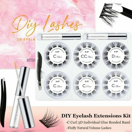 Lashes DIY Eyelash Extensions Kit Fluffy Natural Glue Bonded Band 3D Individua @ - Picture 1 of 16