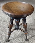 Antique H Holtzman & Son Piano Organ Stool Glass Ball Claw Feet Adjustable Seat