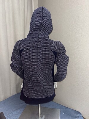 Lululemon Athletica Scuba Blue Navy Polka Dot Grid Hoodie Jacket