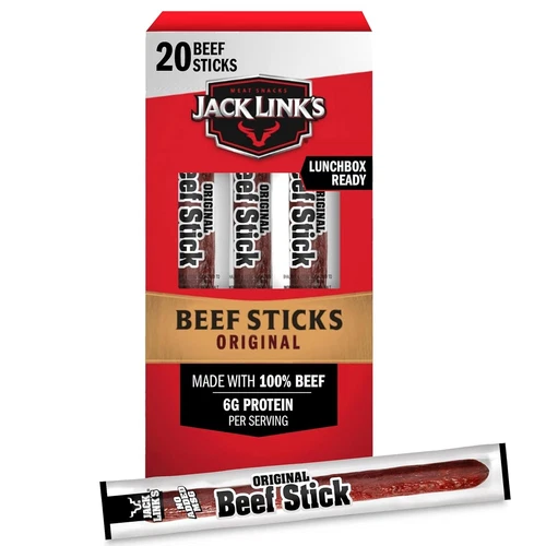 Jack Link's Beef Sticks, Original – Protein Snack, Meat Stick with 6g of Protein