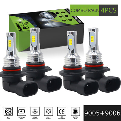 9006 9005 LED Headlight KIT Combo Bulbs 10000K High Low Beam Super Bright White