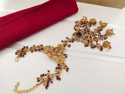 Indian Jewelry Hath Punja Bollywood Ethnic Gold Plated Bracelet With Rings