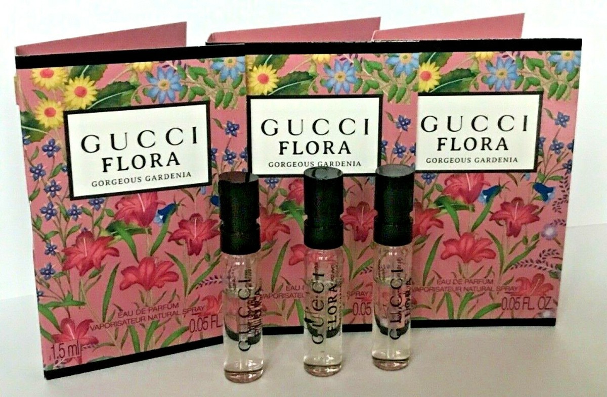 3x GUCCI FLORA GORGEOUS GARDENIA EDP Spray Samples 0.05oz / 1.5 ml