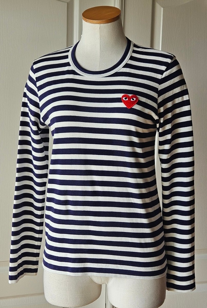 NEW Comme Des Garcons PLAY Medium Striped Shirt Top Navy