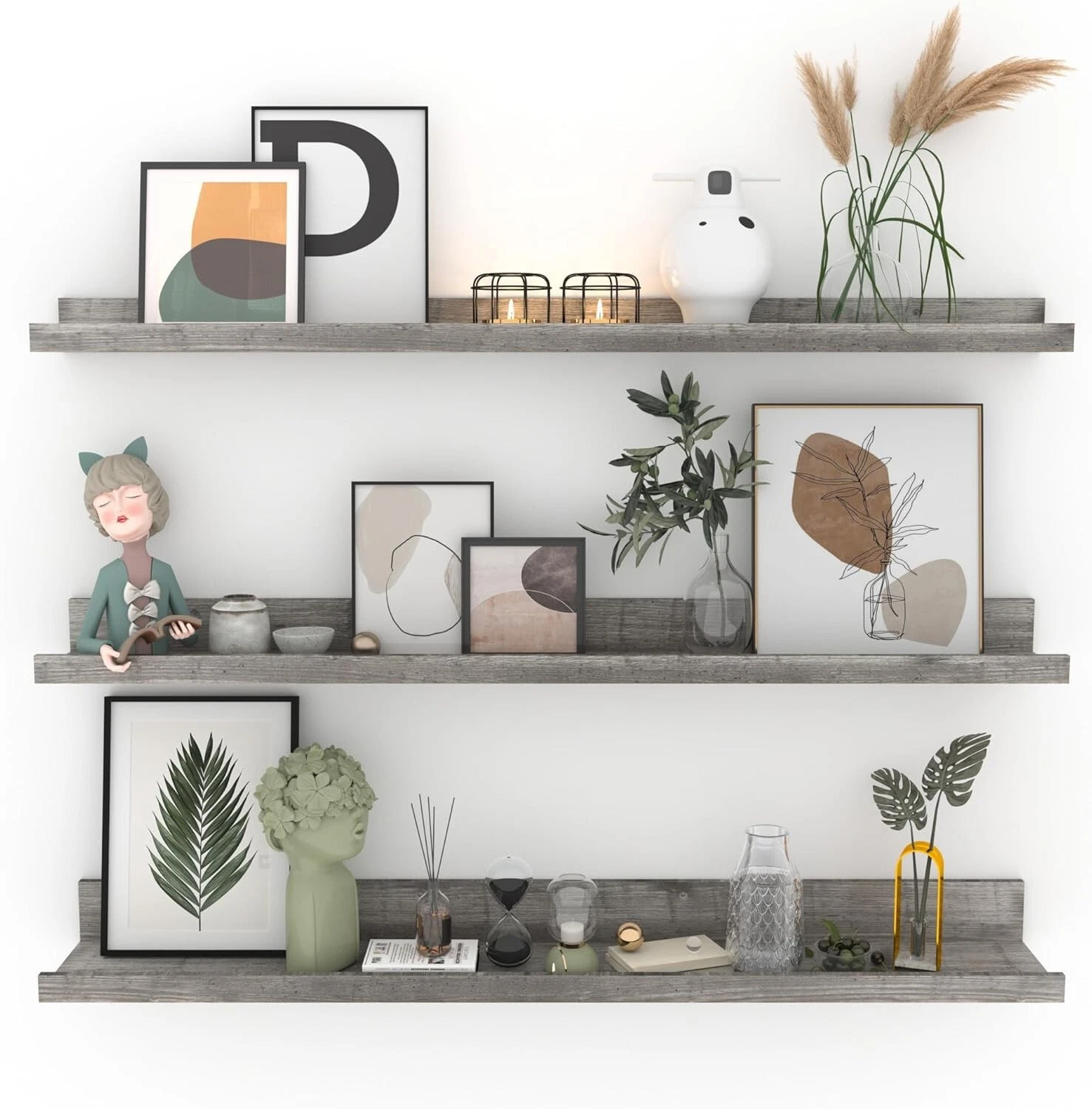 Giftgarden 36 Inch Grey Floating Shelves for Wall Mount, Gray Wood Wall Shelf