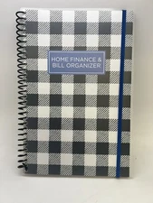 Home Finance Bill Organizer w/ Pockets Monthly Budget Black & White Plaid Design