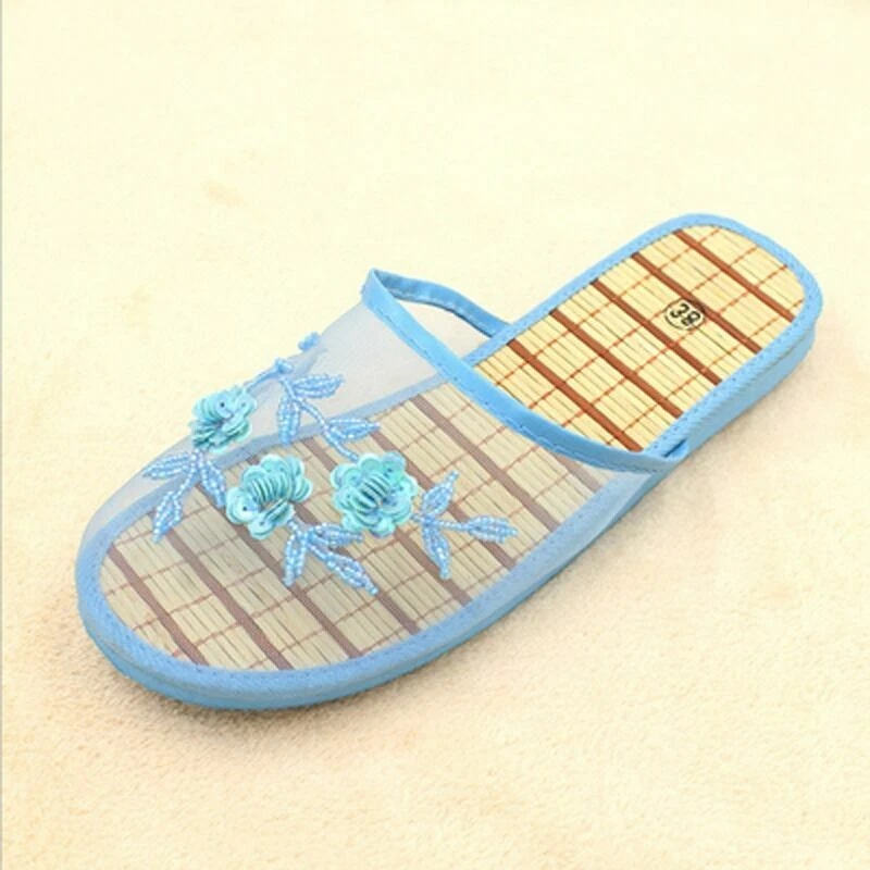 PANTOFOLA D’ORO Pantofole da donna piatte da interno perline paillettes rete floreale scarpe da casa sandalo