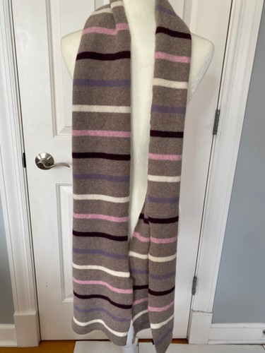 Sciarpa Barbour 100% lana di agnello a righe Scozia grigio rosa bianco viola - Foto 4 di 8