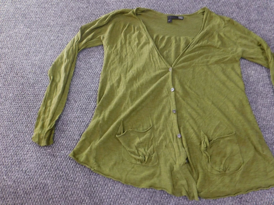 Eileen Fisher Sweater Small linen green Womens Cardigan silk button lightweight - Image 4 of 4