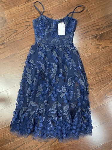 NEW Dress the Population 3D Floral Navy- Size XS/S Bridal, Party Bin PM