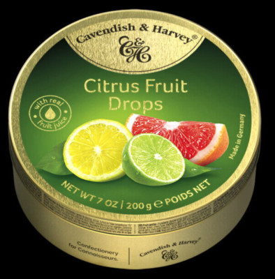 CAVENDISH & HARVEY Citrus Fruits Drops Hard Candy 7 oz 200g SEALED TIN  Germany