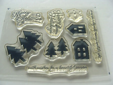 Happy Holidays Merry Christmas Tree House Clear Cling Stamp Set