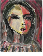 MARY very cool Wow NEW original 8x10 wood Vintage oil painting $ signed Crowell