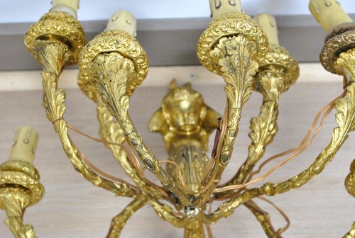Paire d'Appliques En Bronze Doré Aux Puttis Ailés, Napoléon III, XIXème Siècle - Picture 12 of 15