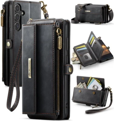 CASEME For Samsung Galaxy S24FE S23FE S21FE S20FE Zipper Card Holder Phone Wallet Case