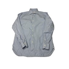 Ermenegildo Zegna Mens Blue White Striped Cotton Dress Shirt Size 16 41 L/S
