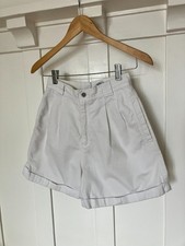 white high waisted pleated vintage button fly shorts women small size 4