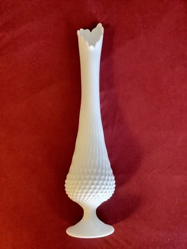 Huge Vintage  Fenton MCM Hobnail Milk Glass Swung Stretch Vase, 21” Tall
