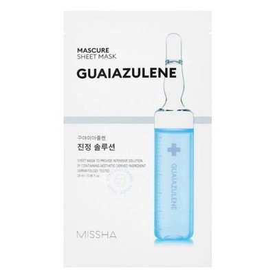 Missha Mascure Beruhigende Blattmaske mit Guaiazulen, 28 ml