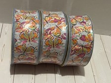Lot of 3 new rolls Member  s Mark wired edge ribbon 2.5" x 50 yards butterfly