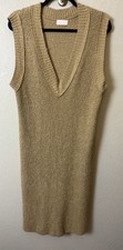 Isalis Midi Dress Sweater Knit Sleeveless V Neck SMALL Neutral Brown Minimalist